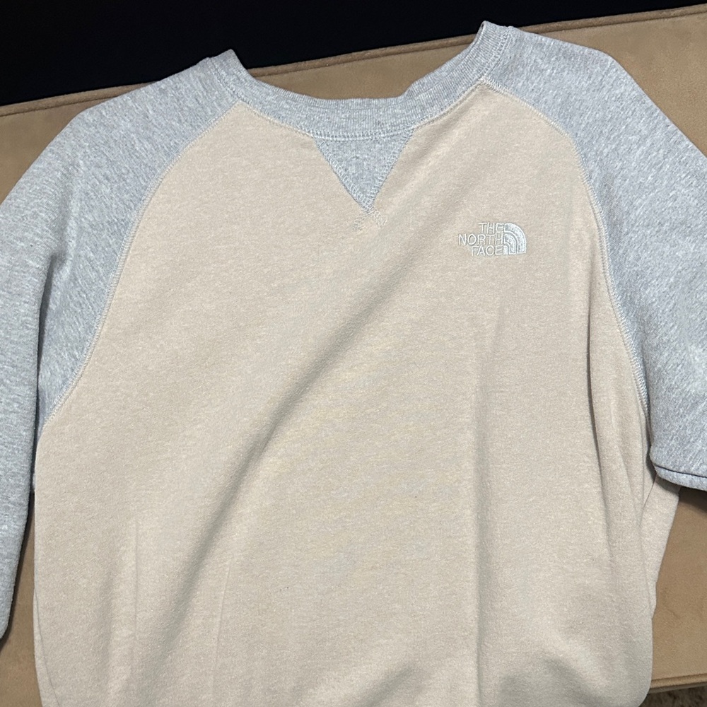 The North Face Men's Light Beige and Gray Crewneck Sweater